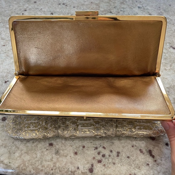 Michael Kors, Gold beige real leather clutch in snake print - Picture 7 of 7